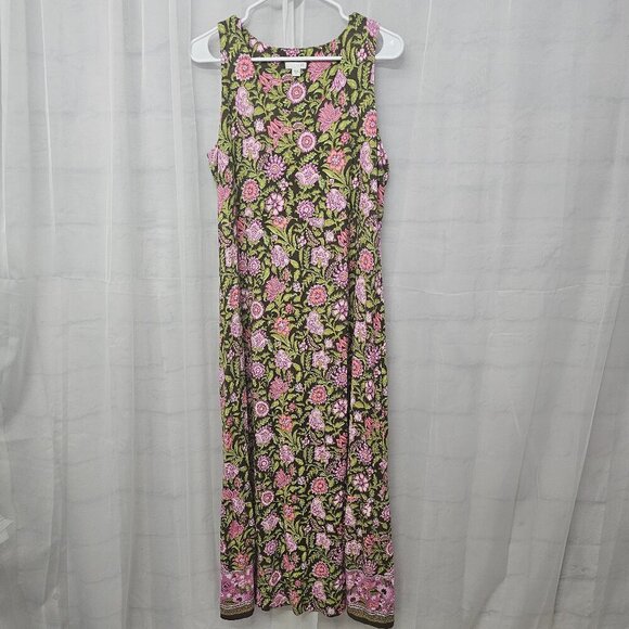 J. Jill Green Pink Maxi Dress Sleeveless Floral Bohemian Cottagecore Festival M - Picture 7 of 11